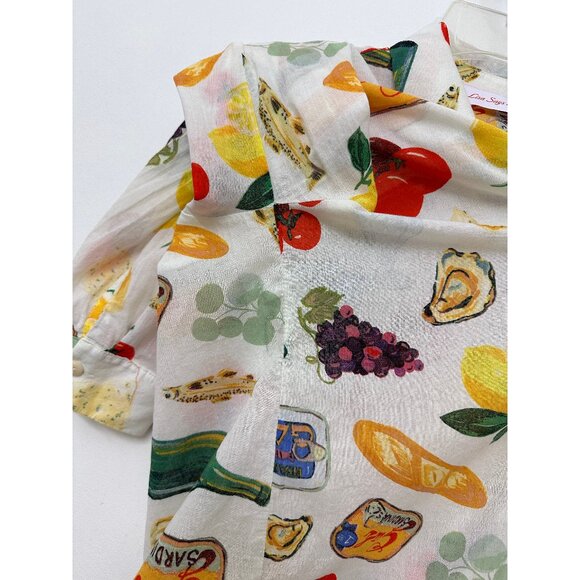 Lisa Says Gah Tessa Food Print Button Down Shirt Top Italian Summer Ivory L - Picture 13 of 15